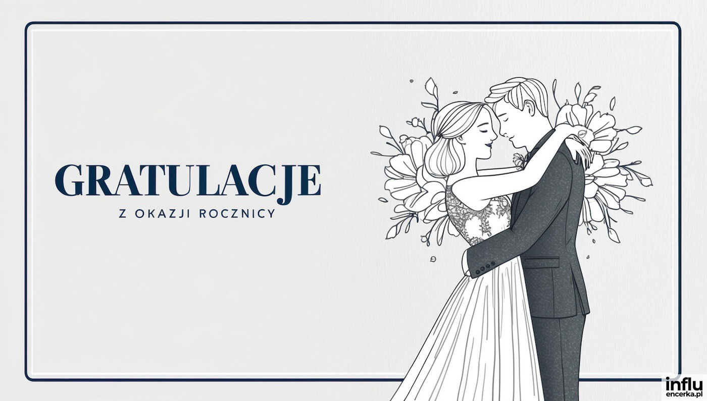 Przytulona para, napis: Gratulacje z okazji rocznicy
