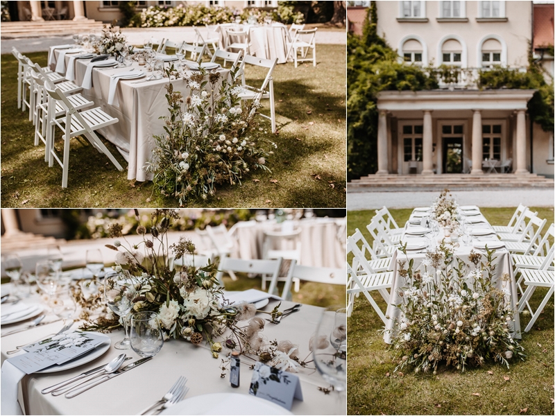beżowy obrus na stół weselny romantyczne dekoracje stołu weselnego  dekoracja stołów weselnych dekoracje weselne dekoracje florystyczne stół weselny inspiracje trendy ślubne 2021 A&A Decor Design