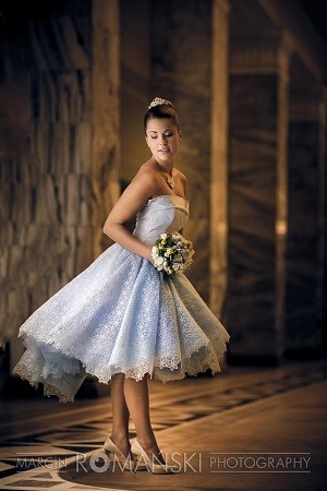 błękitna niebieska suknia ślubna, krótka suknia ślubna, suknie ślubne 2015