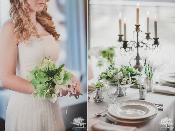 srebrne białe dekoracje ślubne, dekoracje na stół weselny